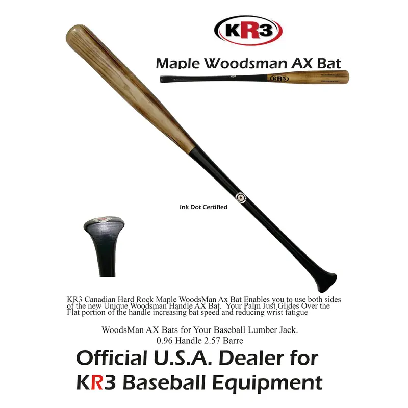 KR3 PRO Maple Woodsman AX Bat 33 inch Wood Bat (-3) 30.5 oz