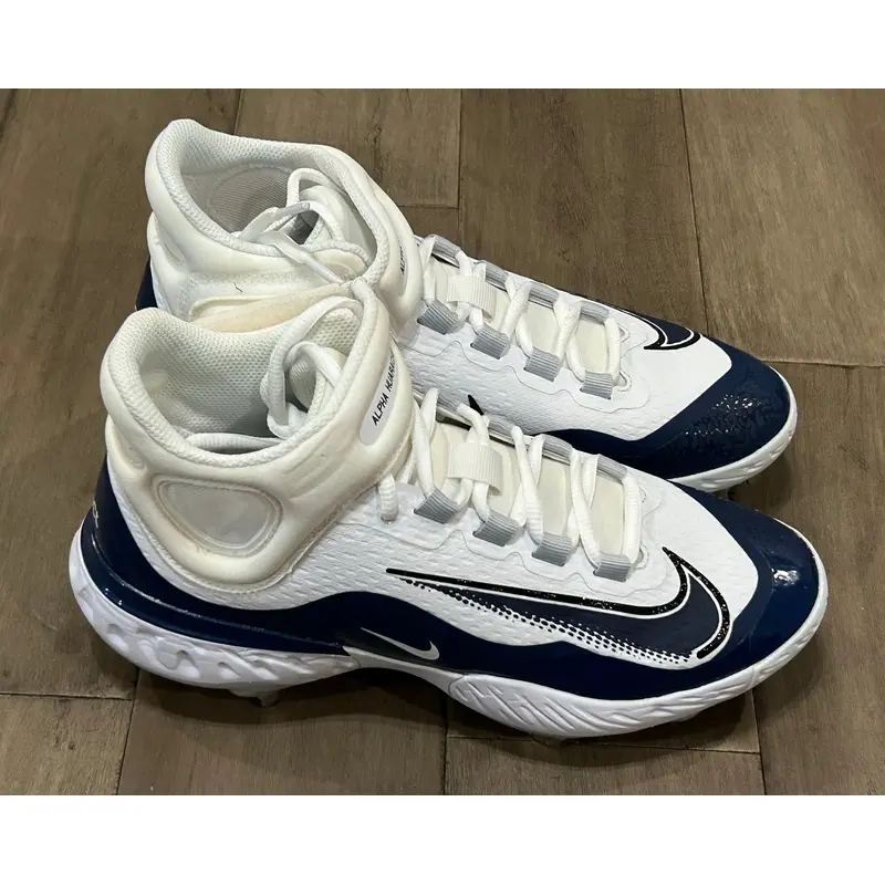 Size 7.5 Mens Nike Alpha Huarache Elite 4 Mid White Navy Blue Baseball Metal