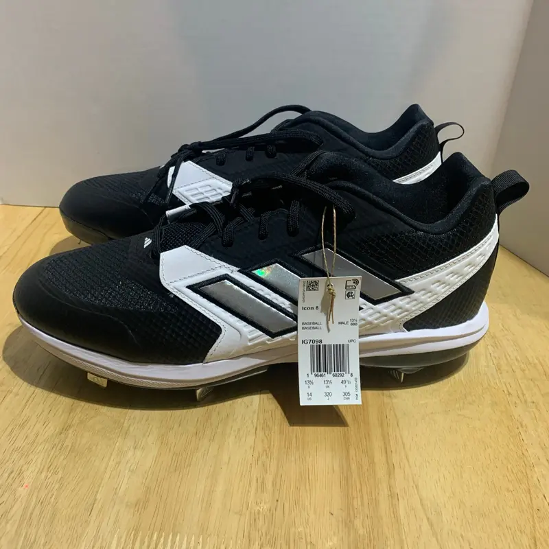 Adidas Icon 8 Metal Baseball Cleat Core Black/Silver/White Sz 14 IG7098 NWT