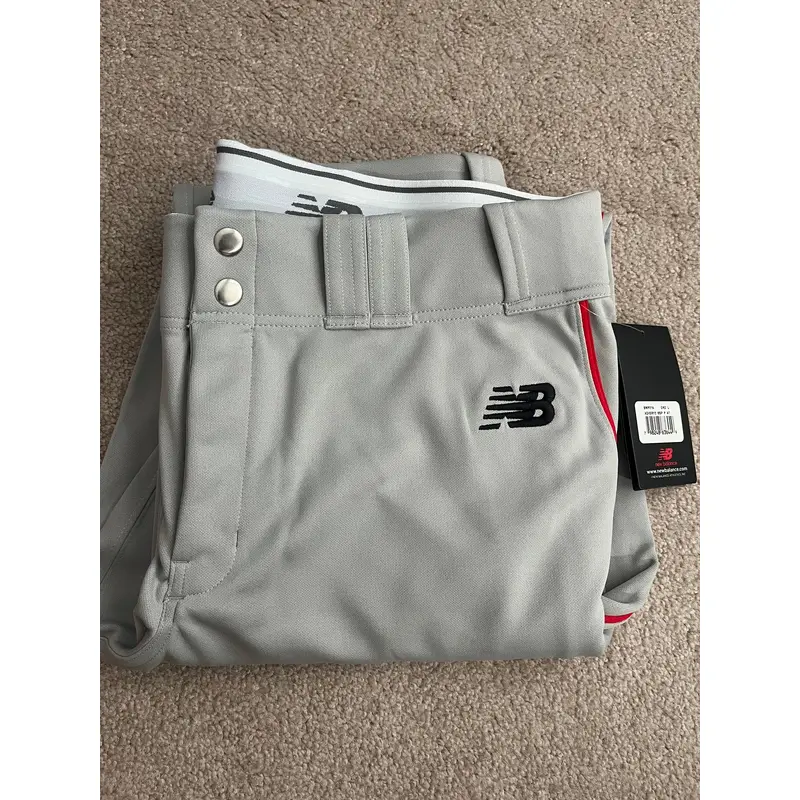 New Balance Mens Gray Baseball pants, Red Piping, Adult L, NWT