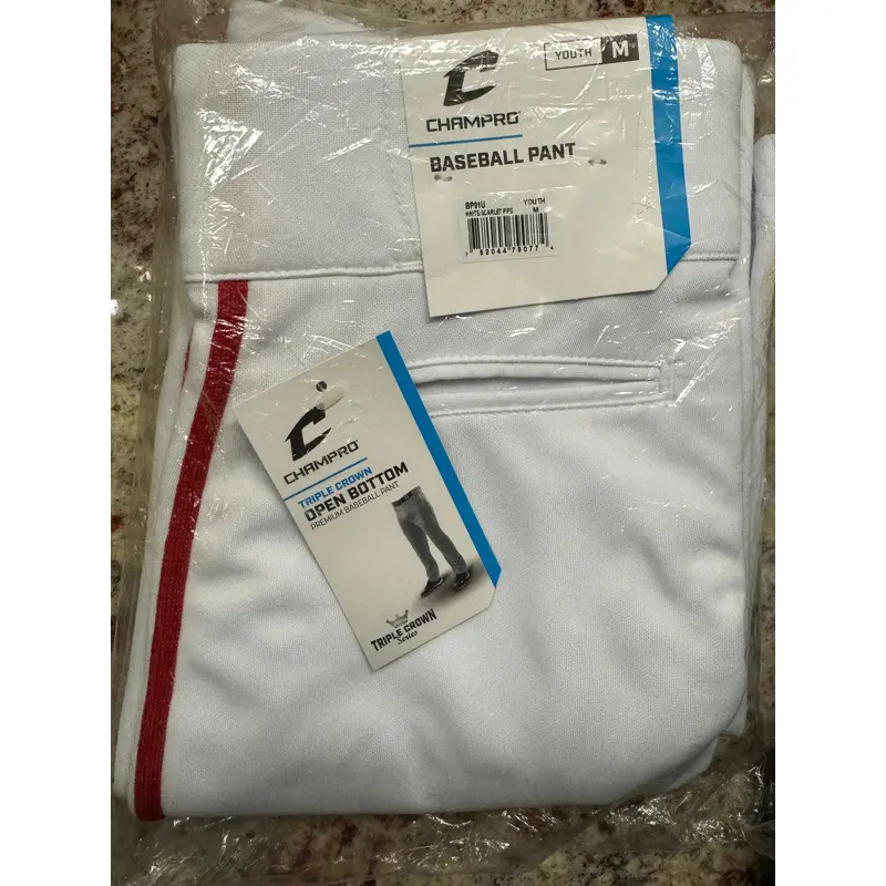Champro Triple Crown Open Bottom Baseball Pants w/piping - Youth Medium  (New)