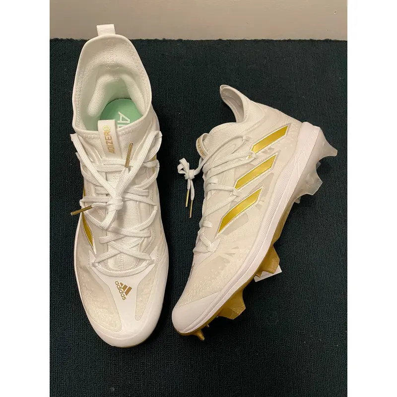 Adidas Adizero LightLock AfterBurner White/Gold Molded Baseball Cleats Size 11.5