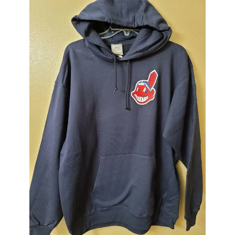 Mens Majestic CLEVELAND INDIANS Pullover Hooded Hoodie SWEATSHIRT Blue New ALL SIZES