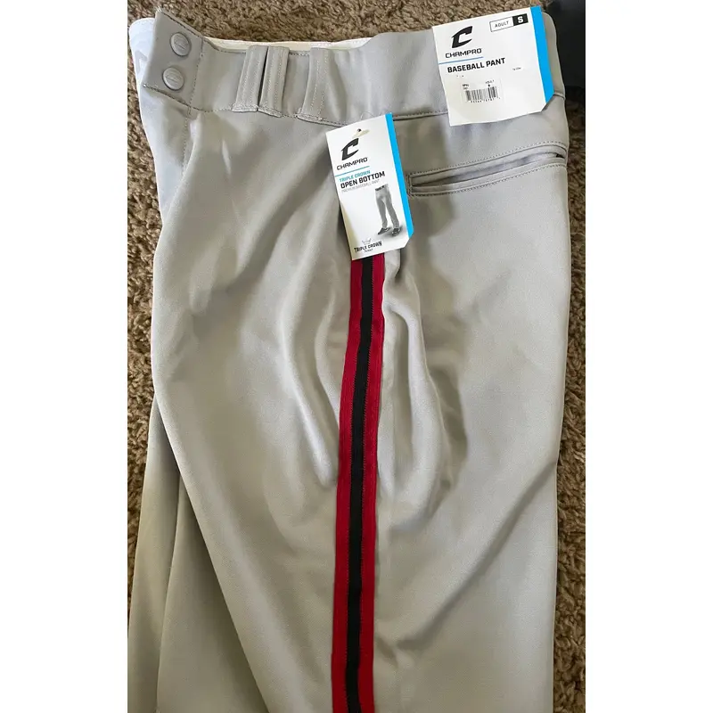 Champro Adult Small Gray w/ Red/Black Stripe Baseball Pants