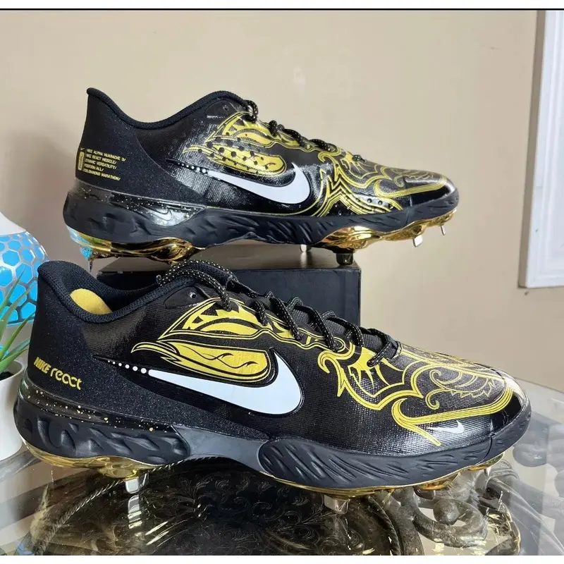 Nike Alpha Huarache Elite 3 Low Baseball Cleats CV3553-001 Size 12 Black Gold