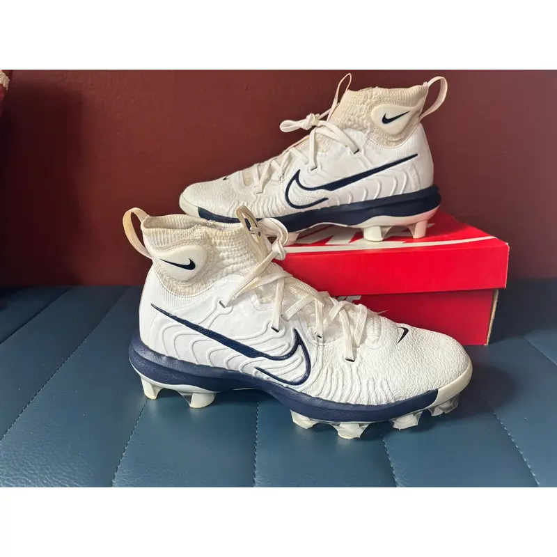 Used Nike Alpha Huarache NXT MCS Baseball Cleats White Navy Mens Size 8