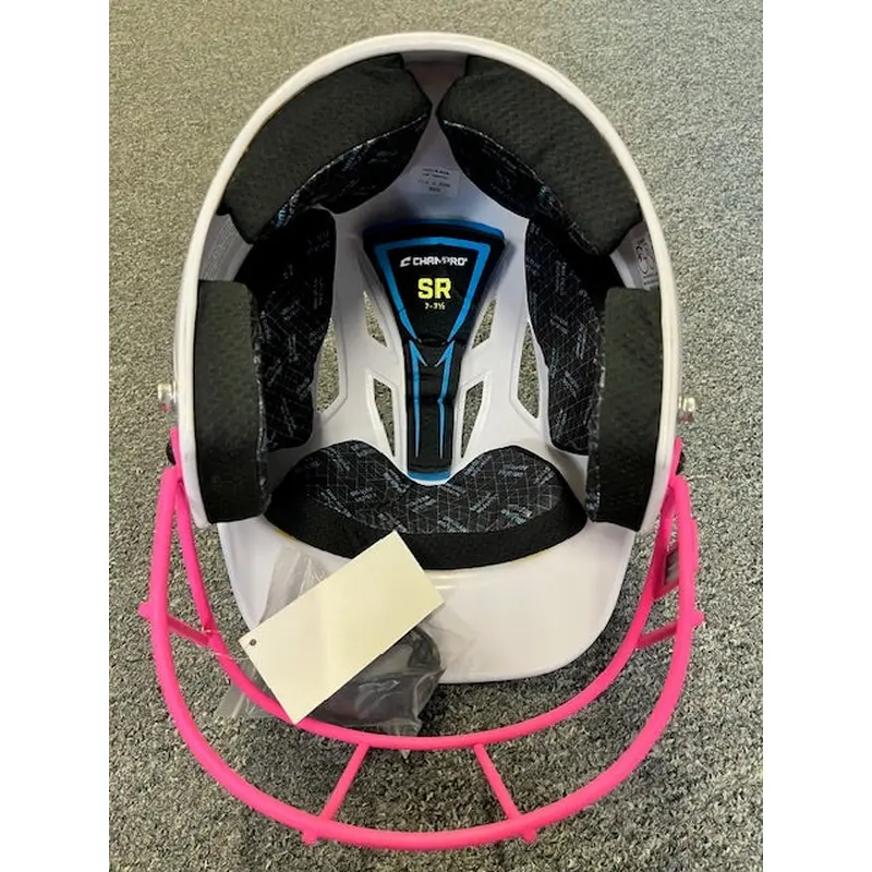 New White/Pink Champro Fastpitch Softball Batting Helmet with cage