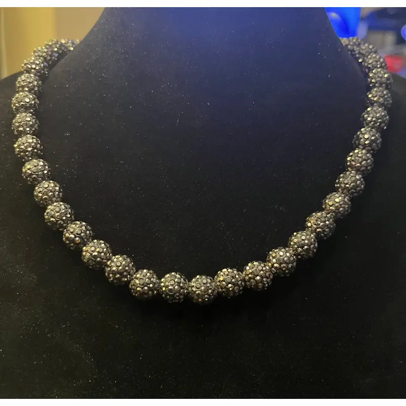 MLB type rhinestone necklace - Hematite