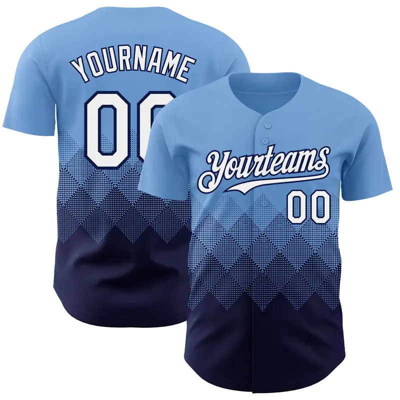 Custom Light Blue White-Navy 3D Gradient Square Shape Authentic Baseball Jersey