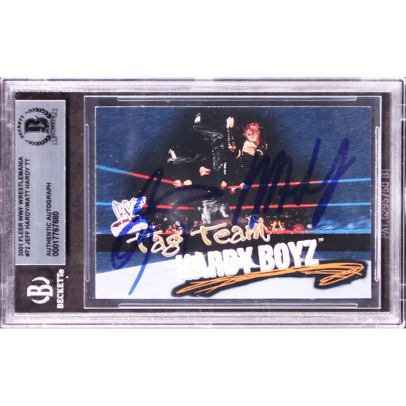 Jeff Hardy & Matt Hardy Signed 2001 Fleer WWF Wrestlemania #72 Card BAS Slabbed