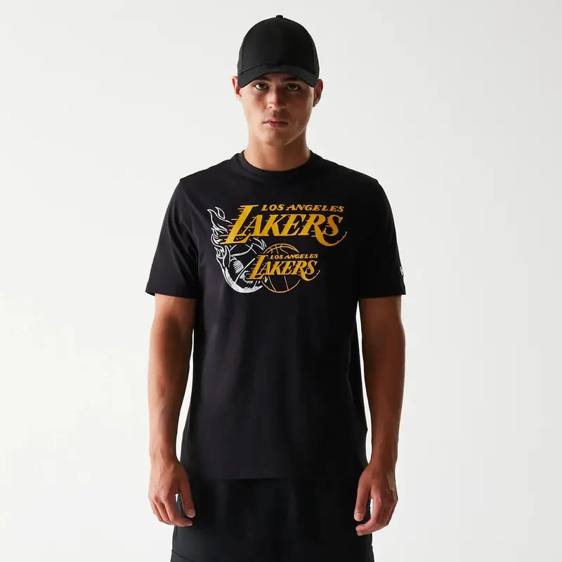 LA Lakers NBA Flame Graphic Black T-Shirt