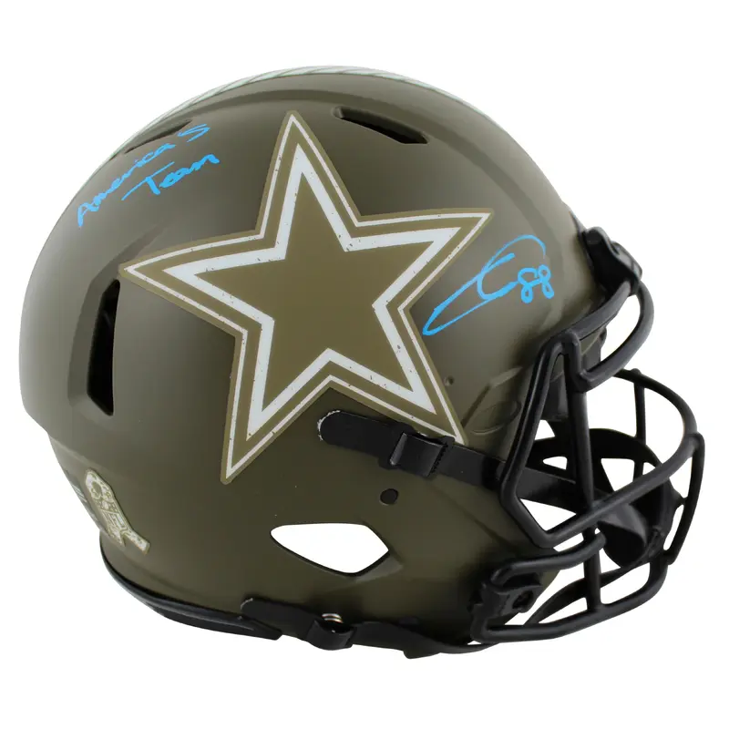 Cowboys CeeDee Lamb Signed Salute To Service Full Size Speed Proline Helmet Fan