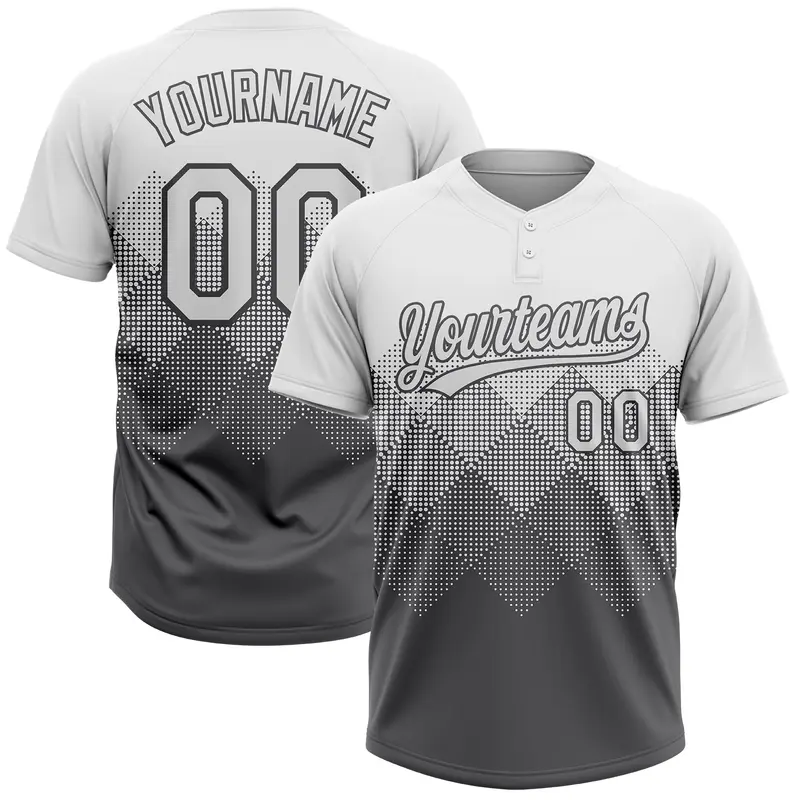 Custom White Steel Gray 3D Gradient Square Shape Two-Button Unisex Softball Jersey