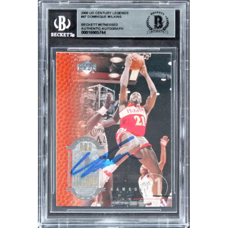 Hawks Dominique Wilkins Signed 2000 UD Century Legends #52 Card BAS Slabbed