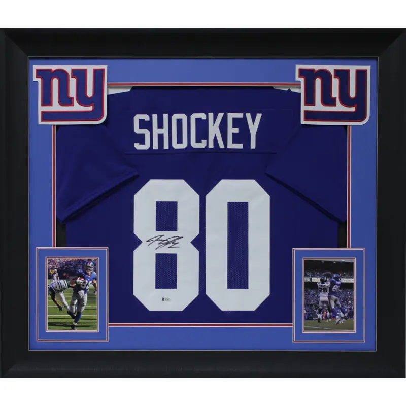 Jeremy Shockey Authentic Signed Blue Pro Style Framed Jersey BAS Witnessed