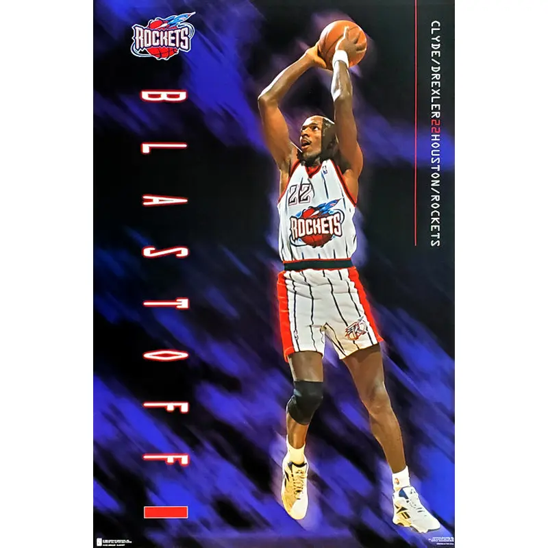Clyde Drexler "Blastoff!" Houston Rockets NBA Action Poster - Costacos Brothers 1995