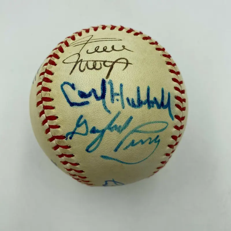 Willie Mays Travis Jackson Bill Terry Carl Hubbell Giants Signed Baseball JSA
