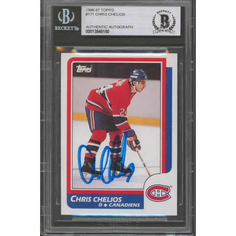 Canadiens Chris Chelios Authentic Signed 1986 Topps #171 Card BAS Slabbed
