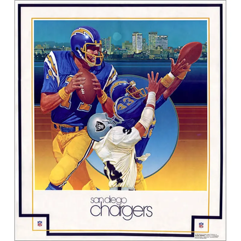 San Diego Chargers "Classic Lightning" NFL Theme Art Poster by Chuck Ren - Damac 1979