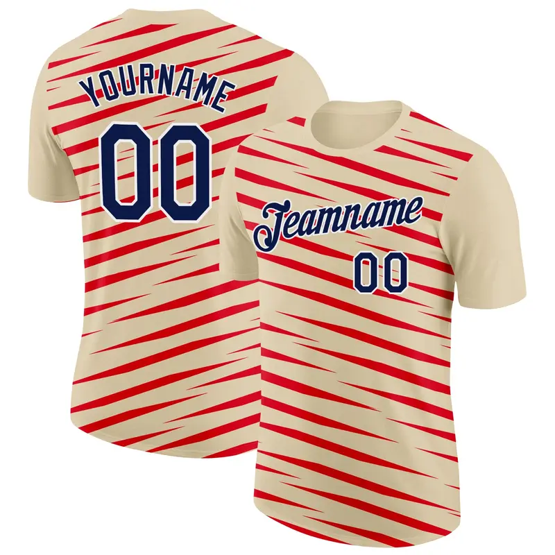 Custom Cream Navy-Fire Red 3D Esports Performance T-Shirt