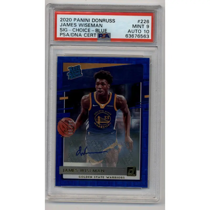 James Wiseman 2020-21 Donruss Signature Choice Blue Auto 38/49 PSA 9 Mint Auto 10