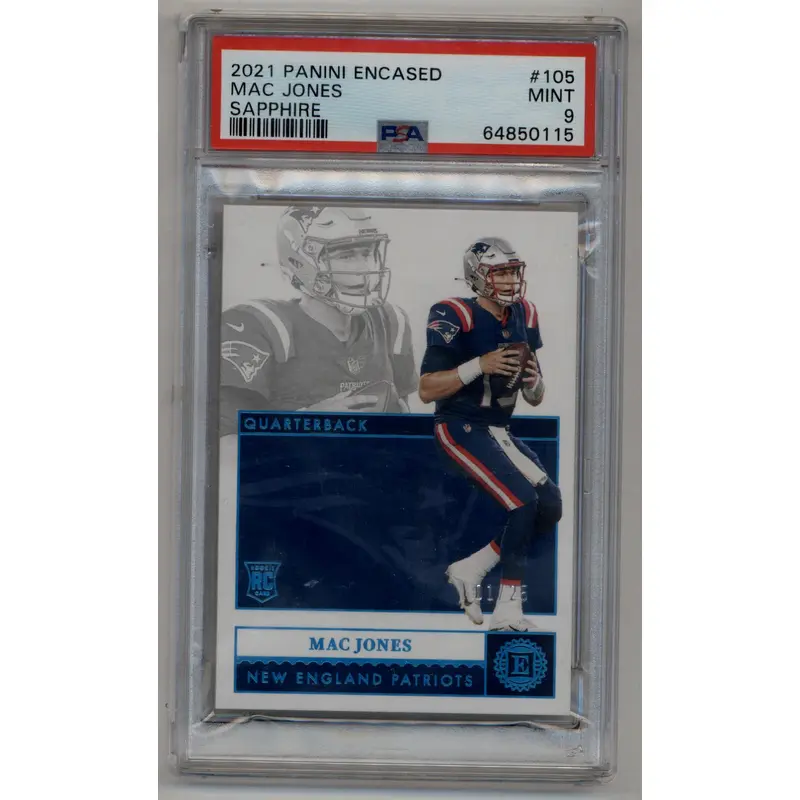 Mac Jones 2021 Encased Sapphire 01/25 PSA 9 Mint