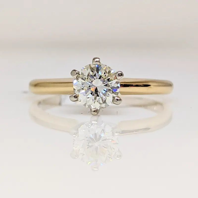 14K .65 CARAT TOTAL SI1 L DIAMOND ROUND ESTATE SOLITAIRE RING 2.5 GRAMS