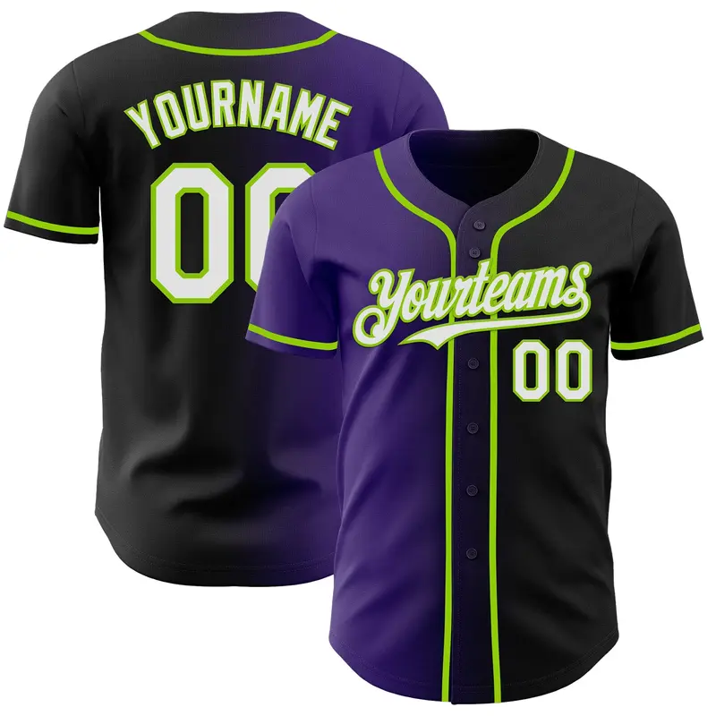 Custom Black White Purple-Neon Green Authentic Gradient Fashion Baseball Jersey