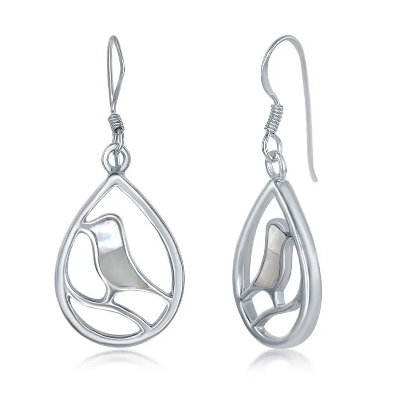 Sterling Silver Bird Pearshaped Earrings - MOP