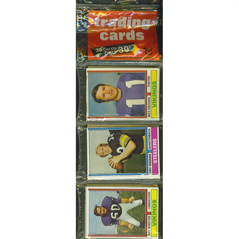 1974 Topps Football Unopened Rack Pack (Bradshaw and Harris)
