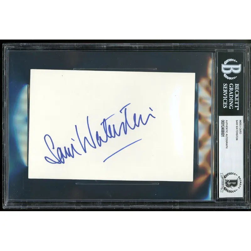 Sam Waterston Law & Order Authentic Signed 4x6 Index Card Autographed BAS Slab