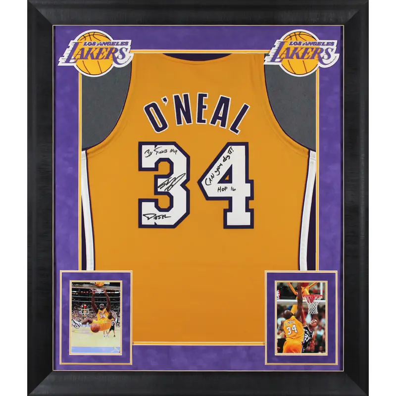 Shaquille O'Neal "4x Insc" Signed Yellow M&N HWC Authentic Framed Jersey BAS Wit