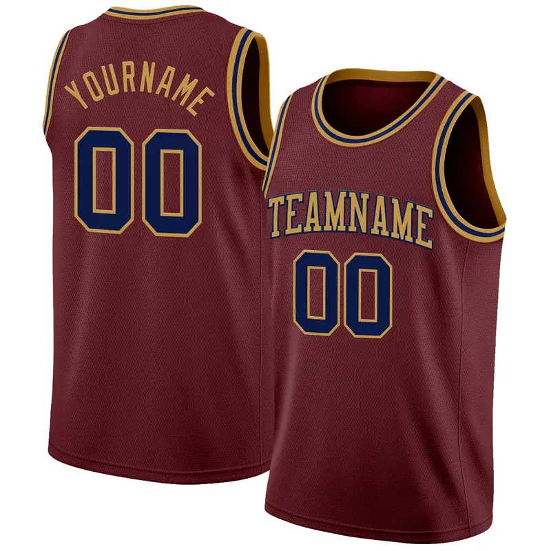 Custom Burgundy Navy-Old Gold Authentic Basketball Jersey