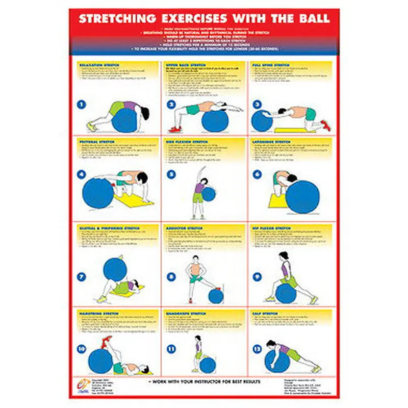 Stretching Exercises With the Ball Fitness Wall Chart Poster - Chartex Ltd.