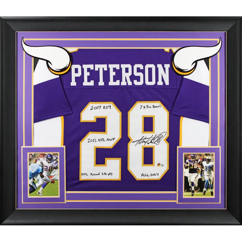 Adrian Peterson "Career Stat" Signed Purple Pro Style Framed Jersey BAS Witness