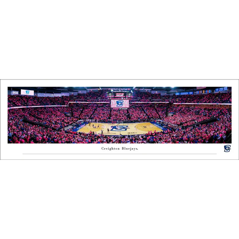 Creighton Bluejays Basketball Game Night Panoramic Poster - Blakeway Worldwide