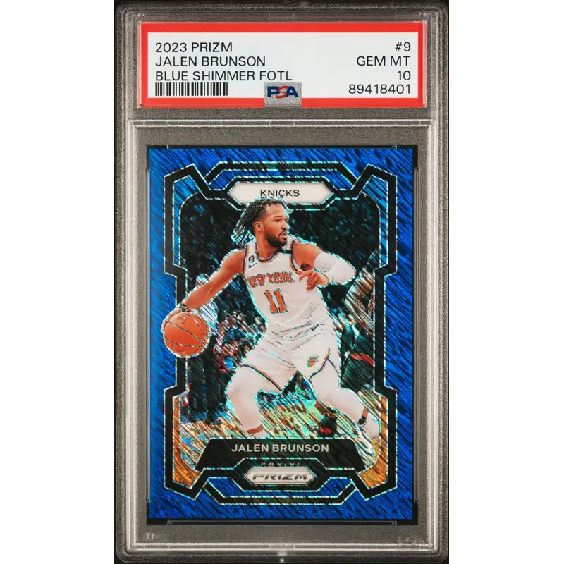 Jalen Brunson 2023 Panini Prizm Blue Shimmer #34/35 PSA 10 Gem Mint