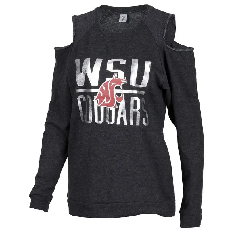 WSU Cougar's Dark Grey Cold Shoulder Sweater