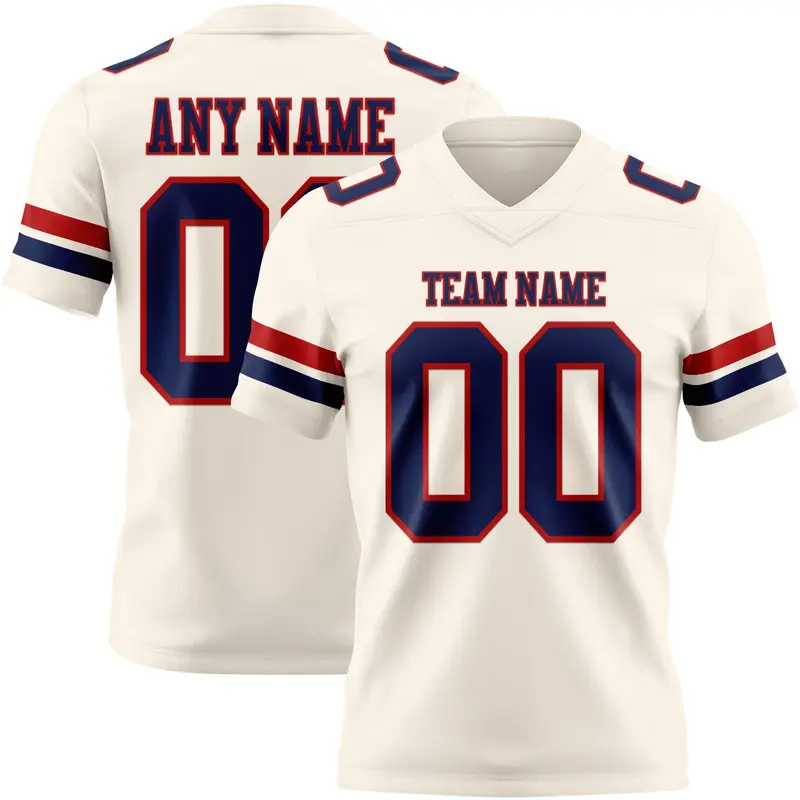 Custom Cream Navy-Red Mesh Authentic Football Jersey