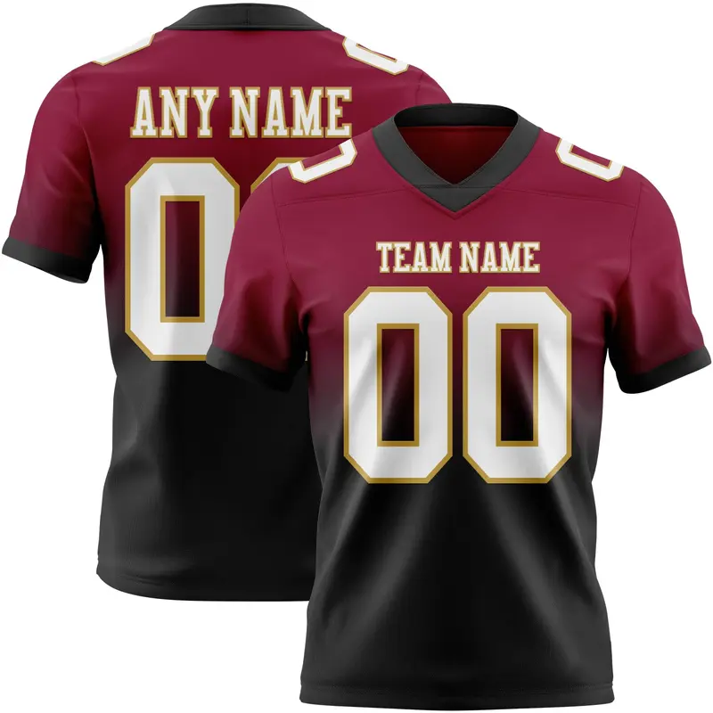 Custom Maroon White Black-Old Gold Mesh Authentic Fade Fashion Football Jersey