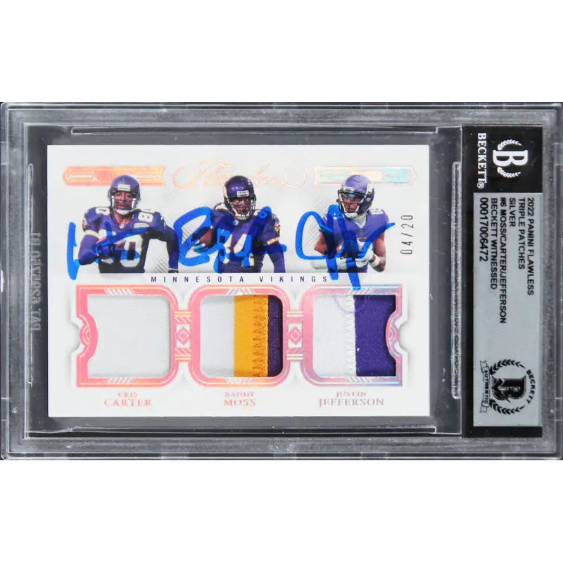 Moss, Carter & Jefferson Signed 2022 Panini Flawless #6 Card Auto 10 BAS Slabbed