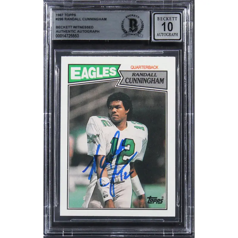 Eagles Randall Cunningham Signed 1987 Topps #296 Rookie Card Auto 10 BAS Slabbed