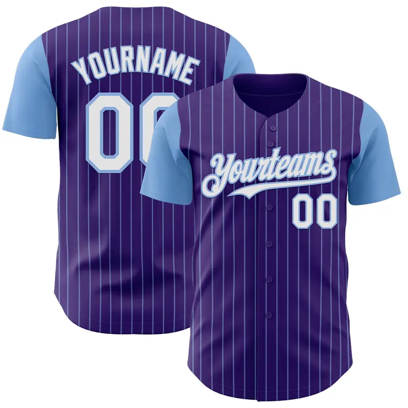 Custom Purple Light Blue Pinstripe White Authentic Two Tone Baseball Jersey