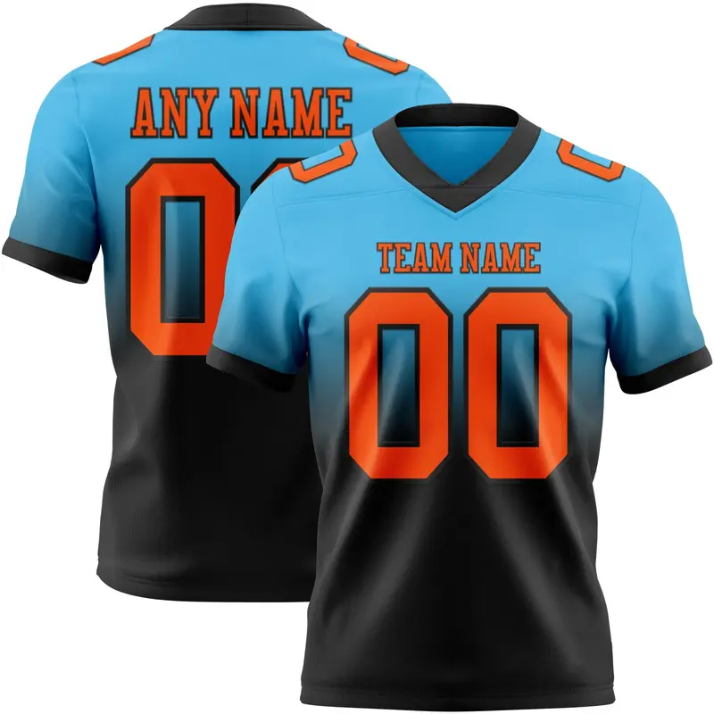 Custom Sky Blue Orange-Black Mesh Authentic Fade Fashion Football Jersey