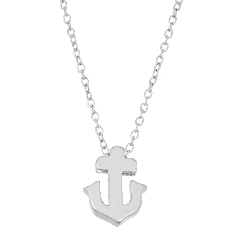 Sterling Silver Small Shiny Anchor Necklace