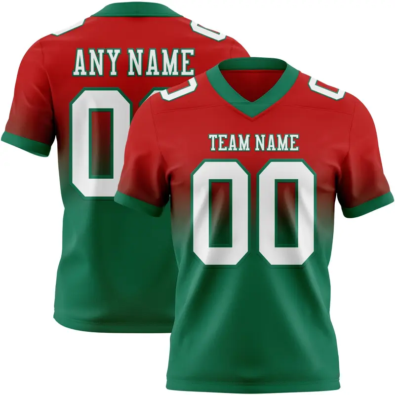 Custom Red White-Kelly Green Mesh Authentic Fade Fashion Football Jersey