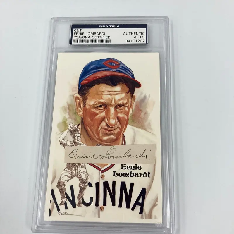 Ernie Lombardi Hall Of Fame Signed Perez Steele Postcard Cut Signature PSA DNA
