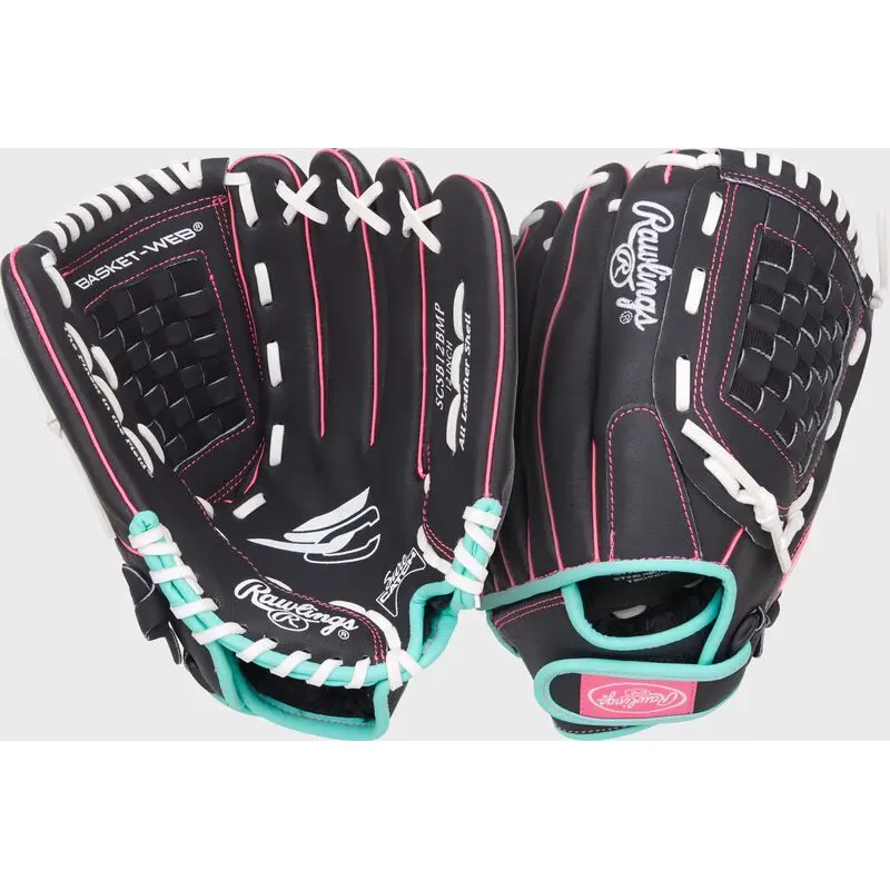 New Rawlings YOUTH Sure Catch 12" Glove - RHT -Black/Mint/Pink