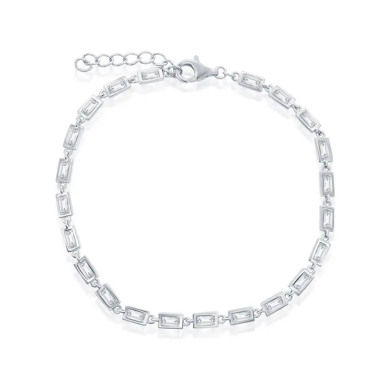Sterling Silver, Rectangle CZ Linked Bracelet