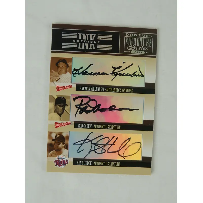 2003 Donruss Inkredible Harmon Killebrew Rod Carew & Kent Hrbek Signed Auto Card